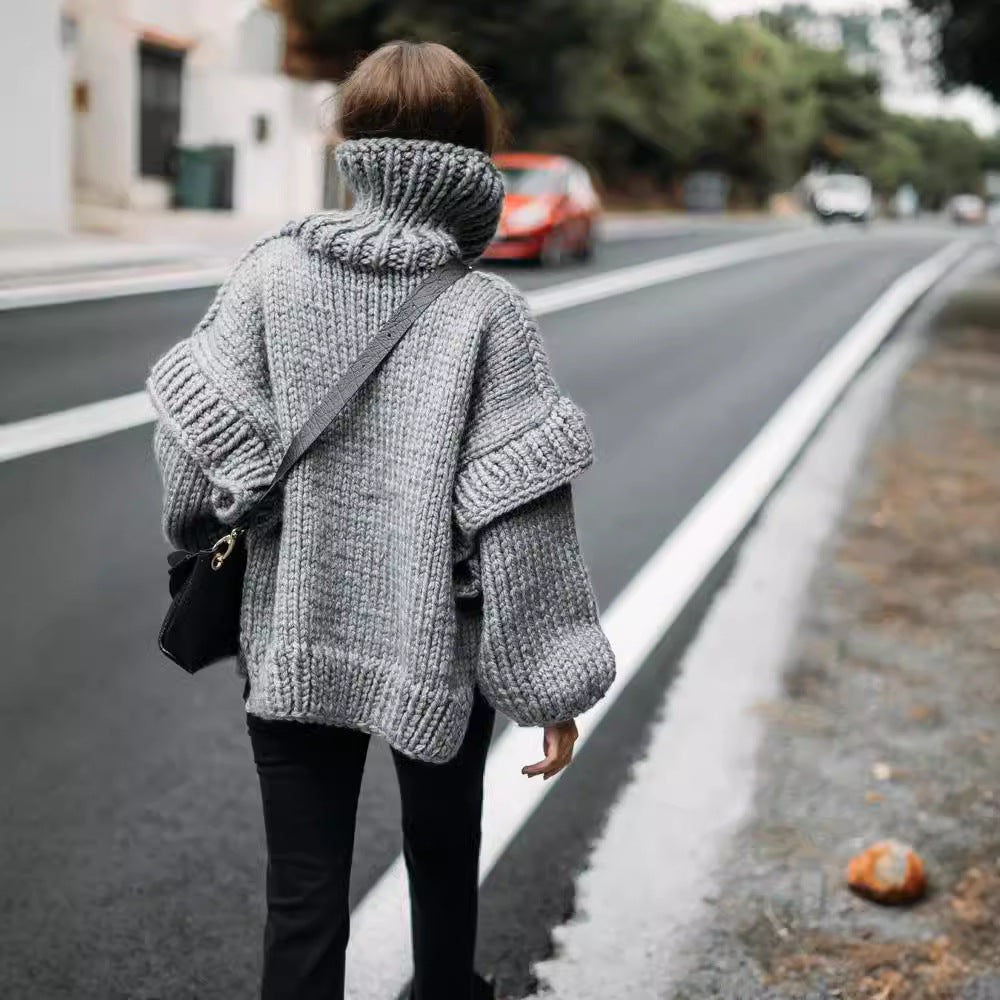 Knit sweater for women with high collar and wide sleeves Lune London