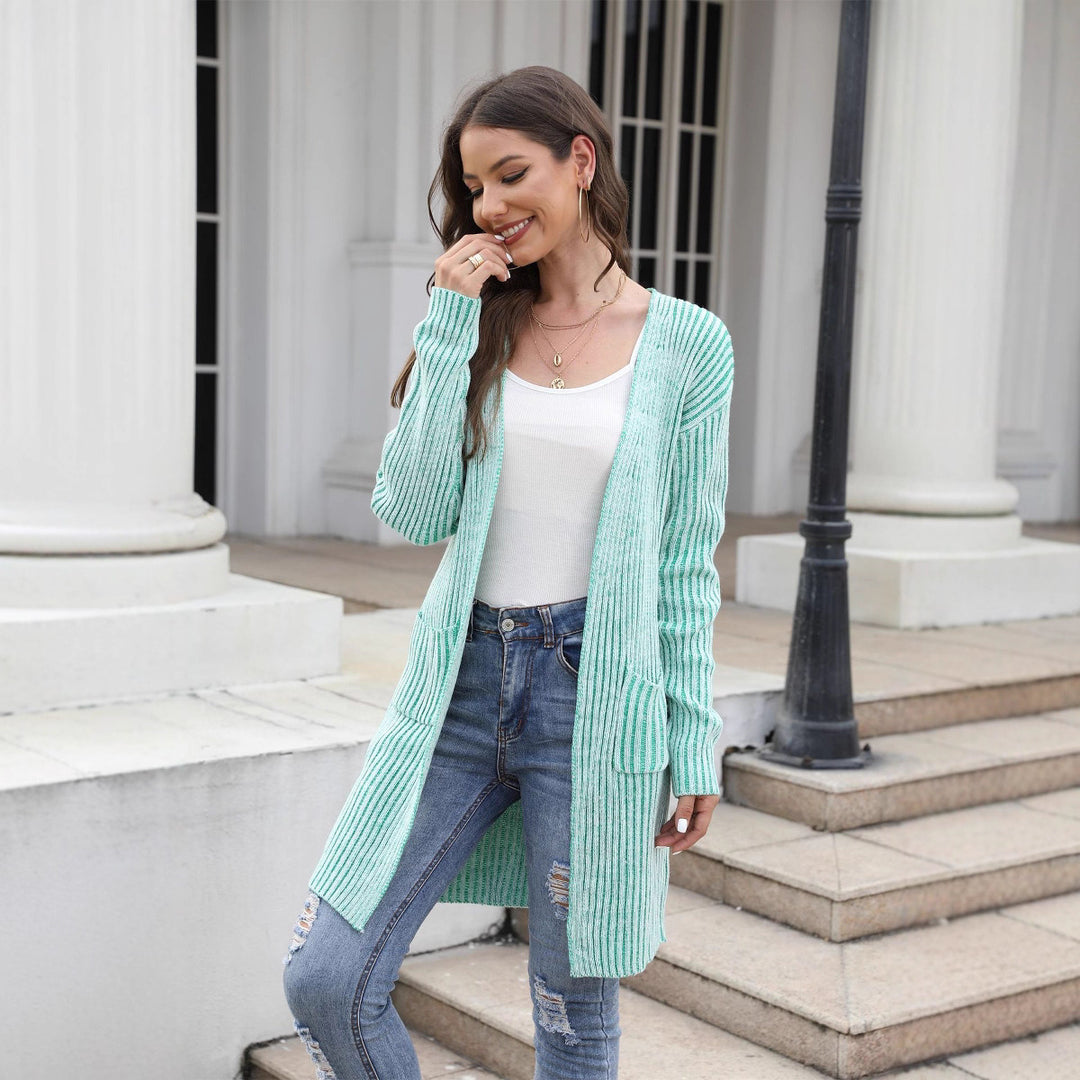 Casual knitted cardigan for women with continuous button placket and practical pockets Lune London
