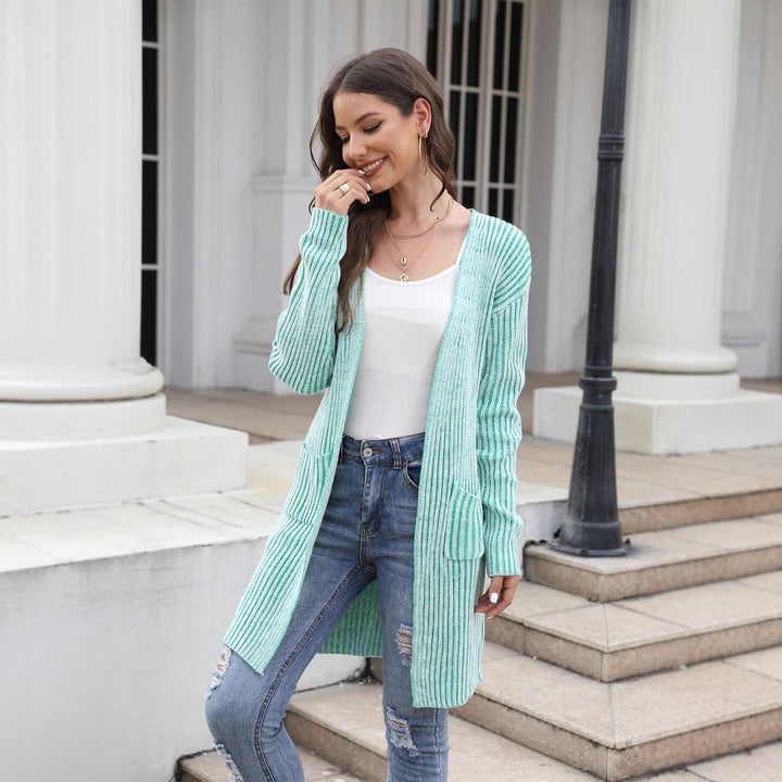 Casual knitted cardigan for women with continuous button placket and practical pockets Lune London