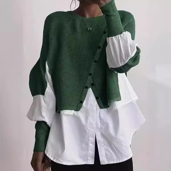 Ladies modern knit jacket with button details and chic overshirt style