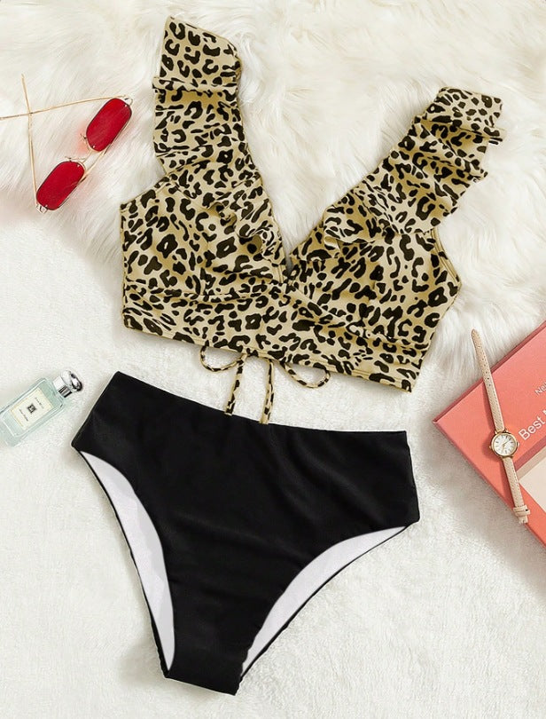 Ladies ruffled top with chic leopard print and style