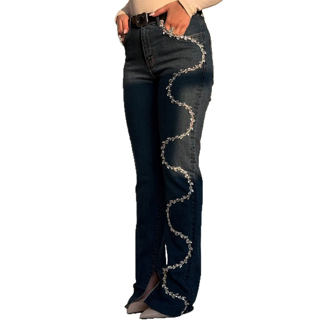 Bootcut jeans for women with glitter applications and frayed edges Lune London