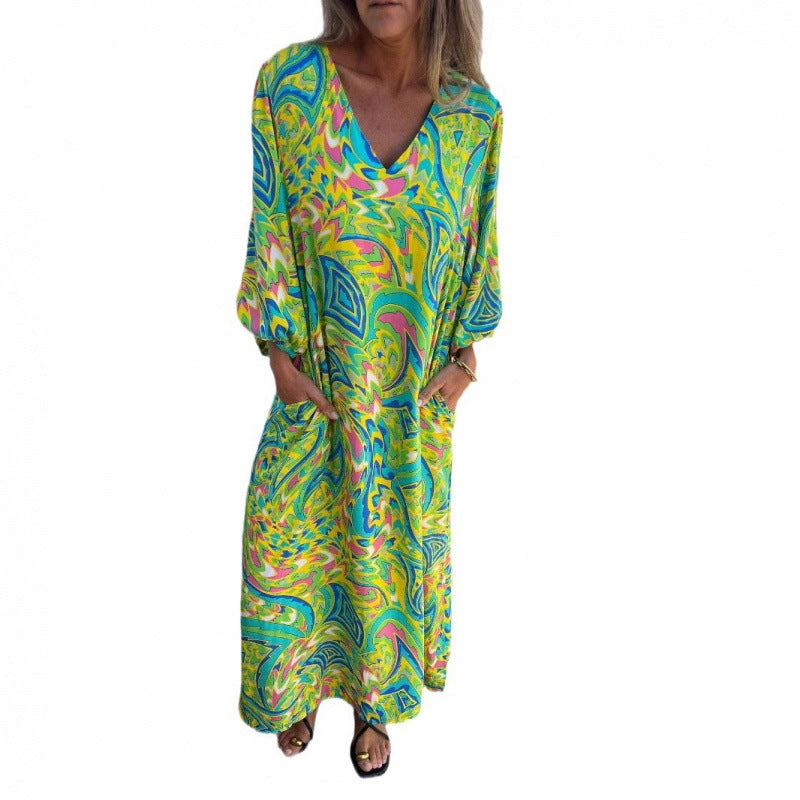 Casual maxi dress for women with V-neck and voluminous sleeves Lune London