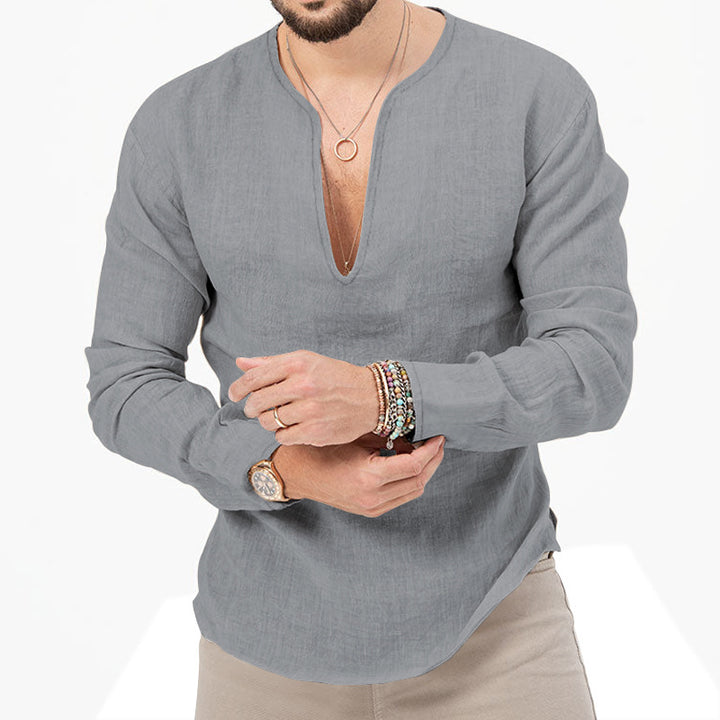 Light linen shirt for men with deep V-neck Lune London
