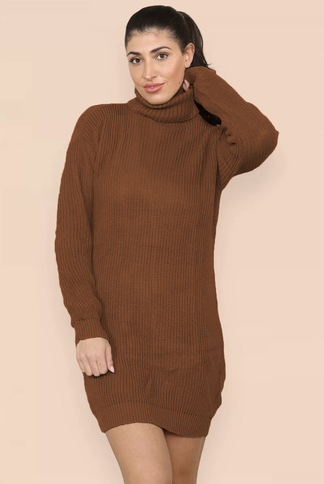 Women’s knit dress with high collar and structured knit pattern Lune London