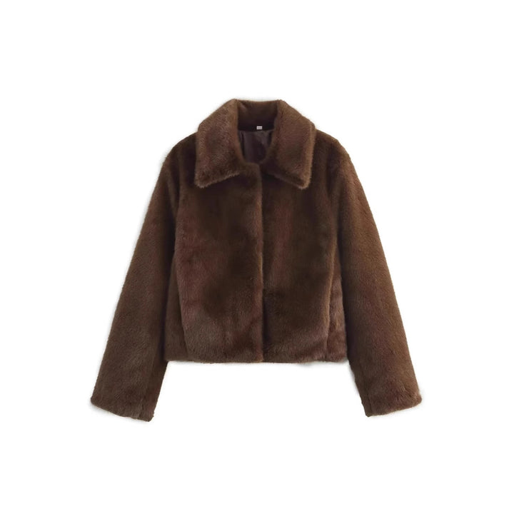 Ladies Cozy Faux Fur Jacket with Elegant Collar and Open Cut Lune London