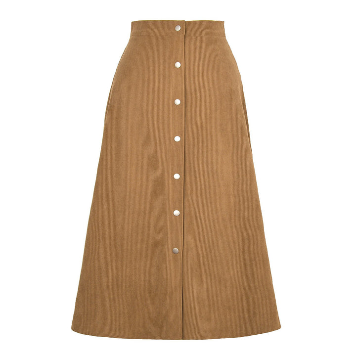 Long corduroy skirt for women with button placket Lune London