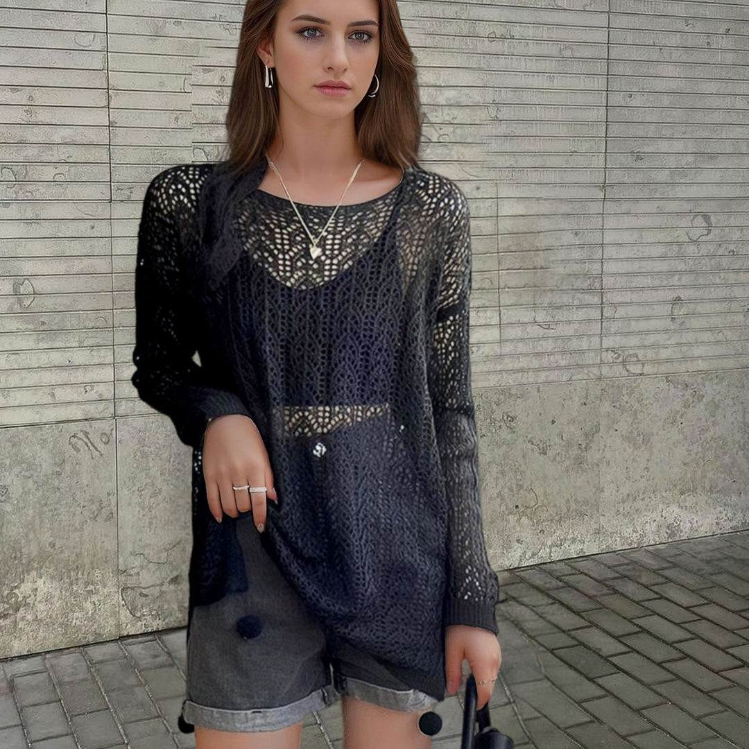 Casual knitted sweater for women with off-shoulder Lune London