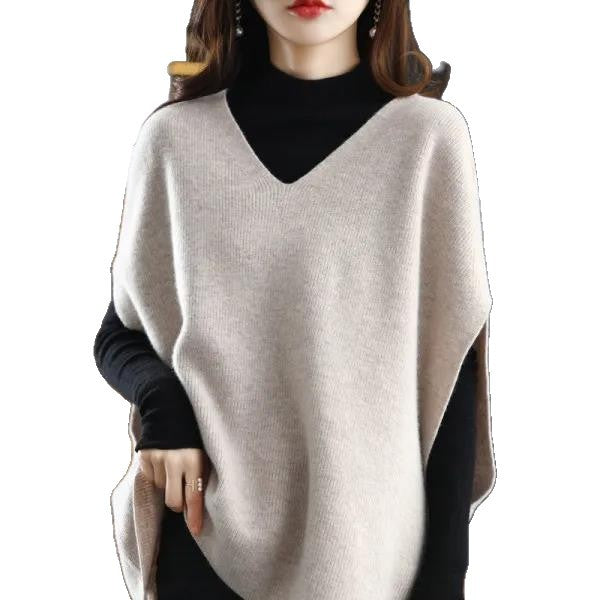 Poncho Tricot Femme avec Col V Chic & Stil