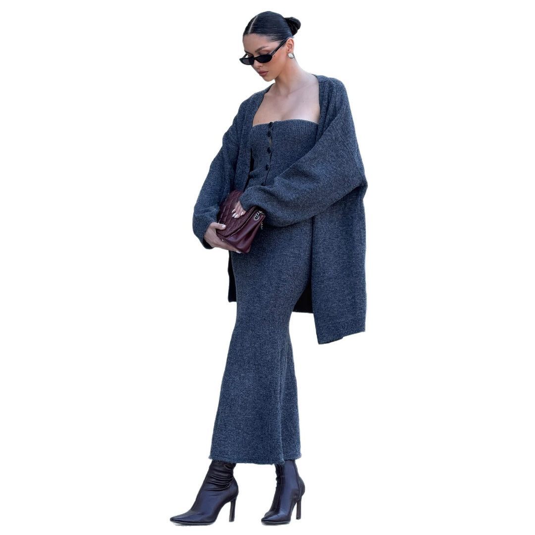 Knit dress for women in a stylish set with oversized cardigan Lune London