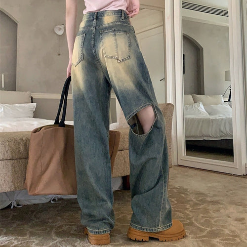 Pantalon en denim large pour femmes avec boutons asymétriques Chic & Stil