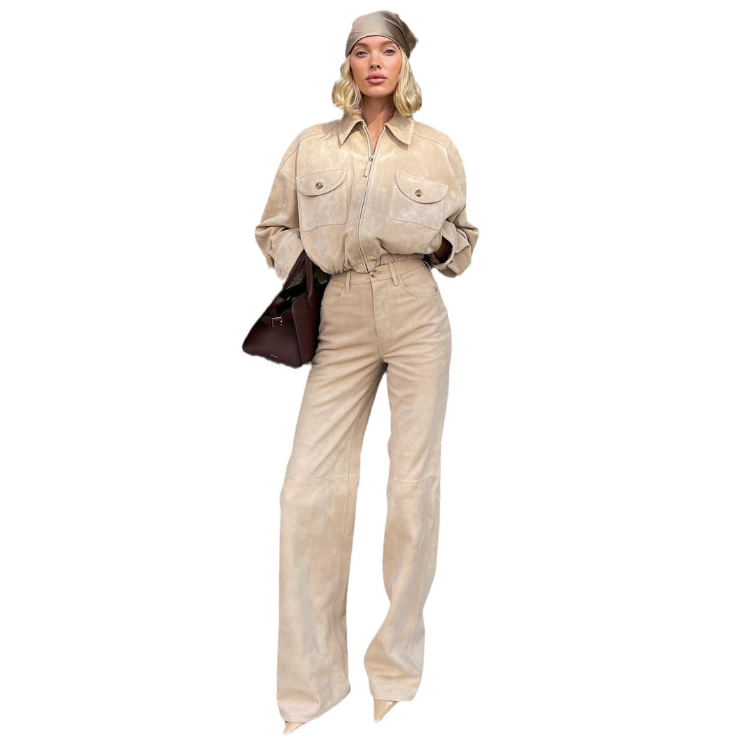 Women Quilted Leather Jacket and High Waisted Pants Lune London