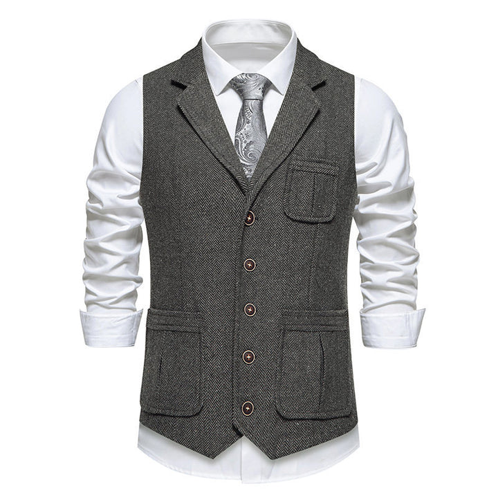 Classic herringbone design men's suit vest with practical pockets Lune London