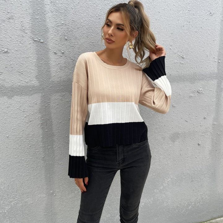 Fashion knit sweater for women with a harmonious color block design and wide sleeves Lune London