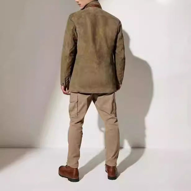Stylish suede jacket for men with contrasting collar and practical pockets Lune London
