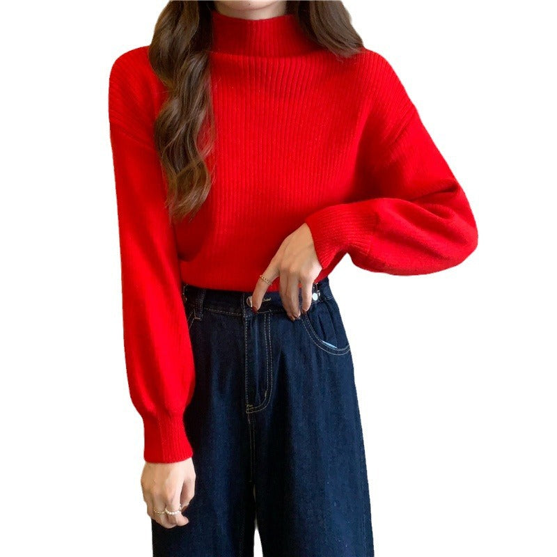 Trendy women's sweater with high collar and ribbed structure Lune London