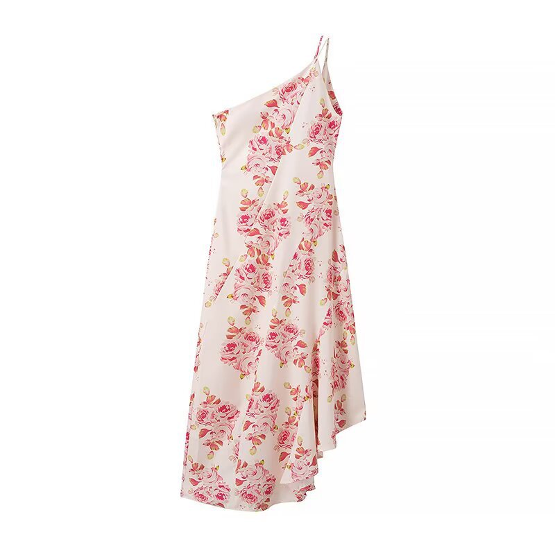 Maxi dress for women with asymmetric cut and floral pattern Lune London