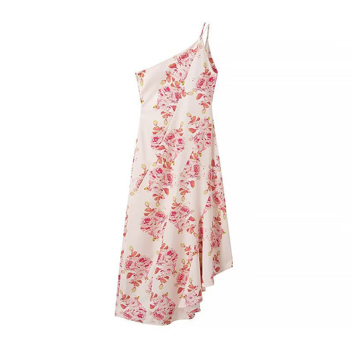 Maxi dress for women with asymmetric cut and floral pattern Lune London