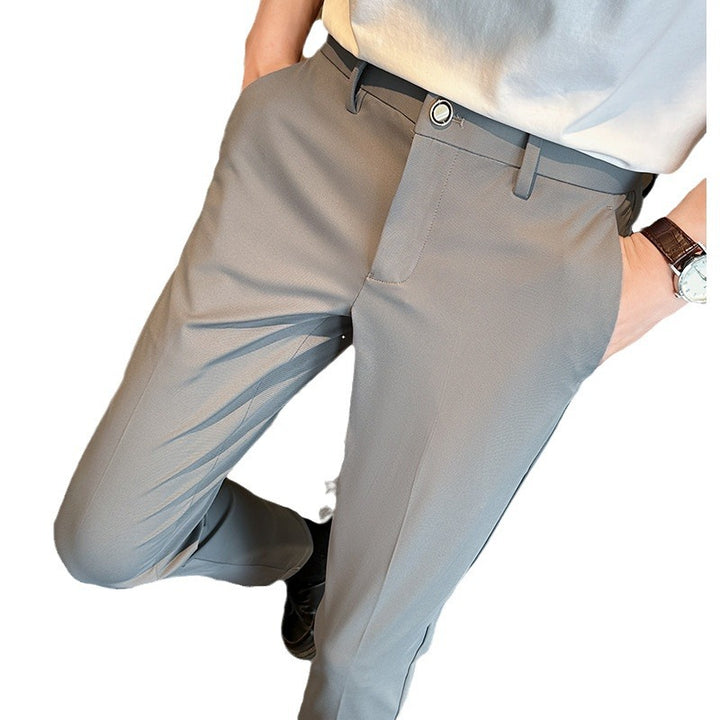 Elegant high-waisted slim-fit pants for men with practical pockets Lune London