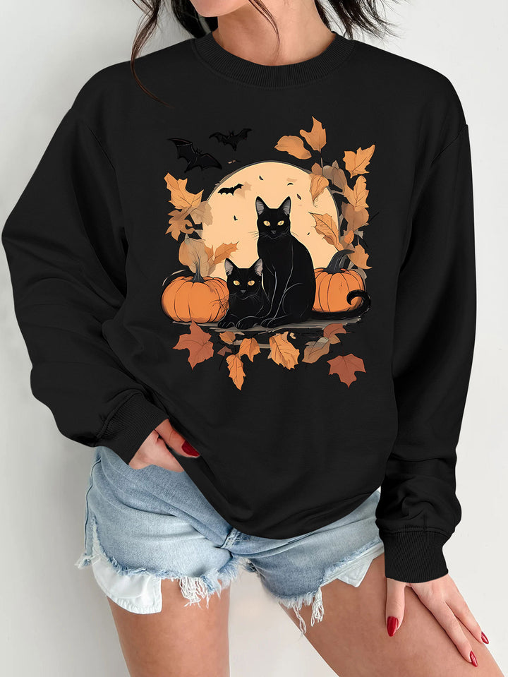 Sweat-shirt pour femmes avec un design de chat d'automne et de citrouille Chic & Stil