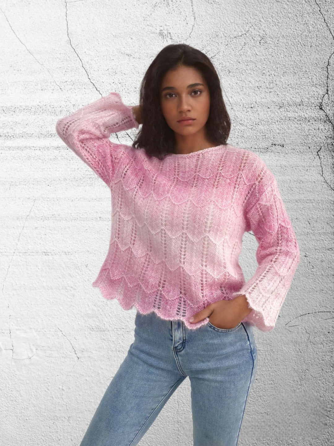 Ladies Long Knit Sweater in High Quality with a Pretty Diamond Pattern Lune London