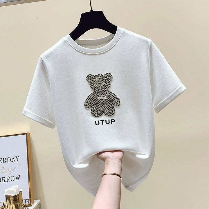 T-shirt femme avec motif d'ours scintillant et coupe décontractée Chic & Stil