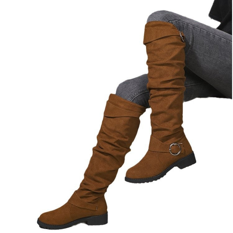 Over-the-knee boots for women in soft suede with decorative buckle detail Lune London