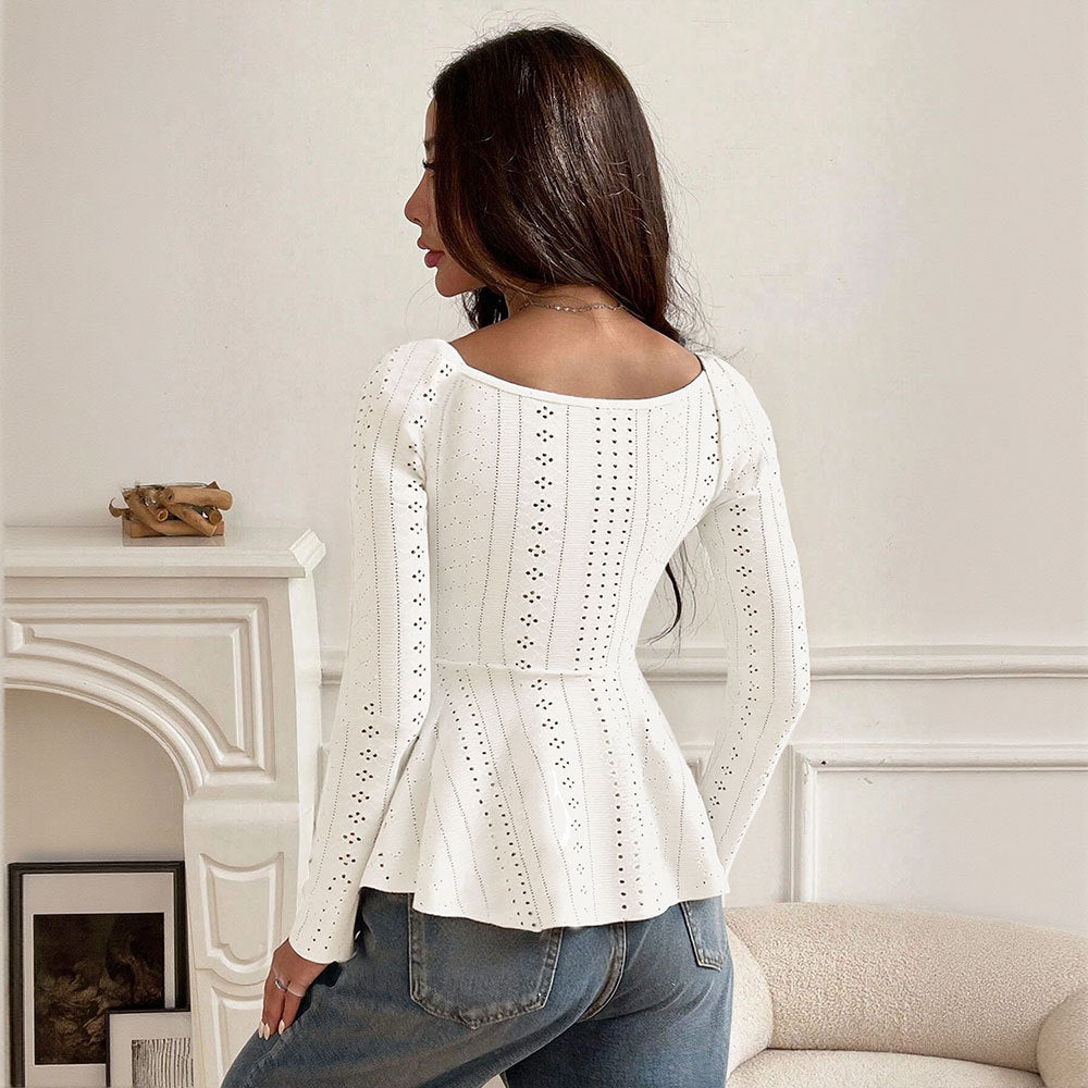 Femme blouse partie avec détails de volants décorés et design de lacets élégant Chic & Stil