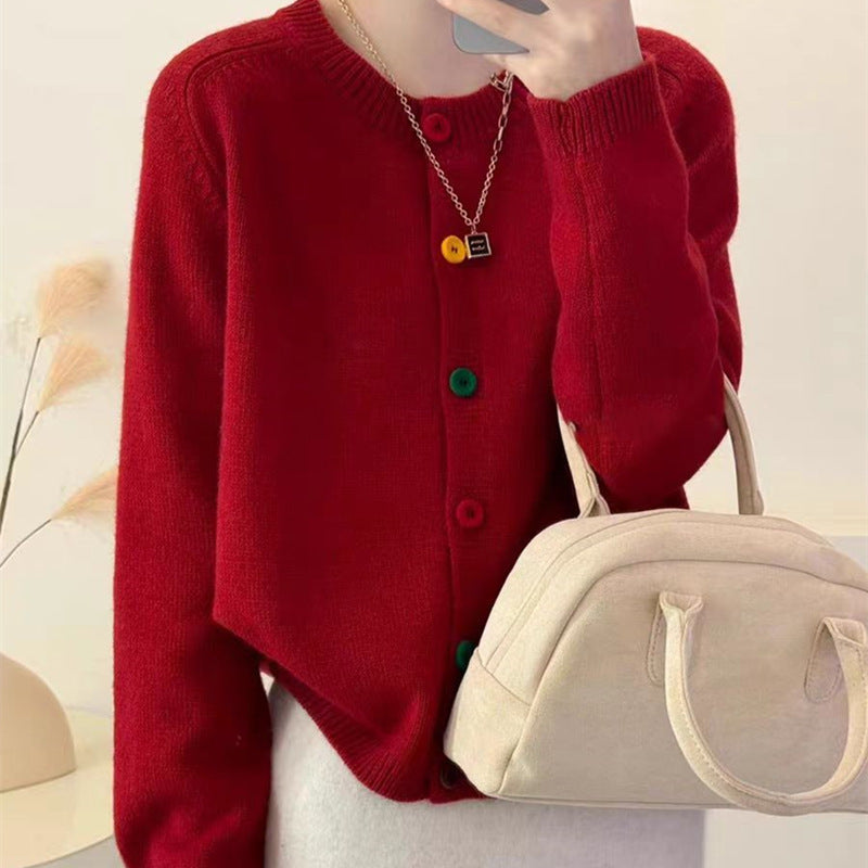 Ladies playful knitted vest with colorful button details Lune London