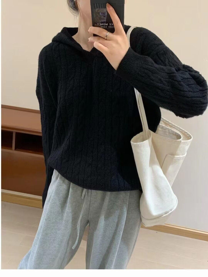 Sweat à capuche en tricot épais pour femmes avec motif en câble Chic & Stil