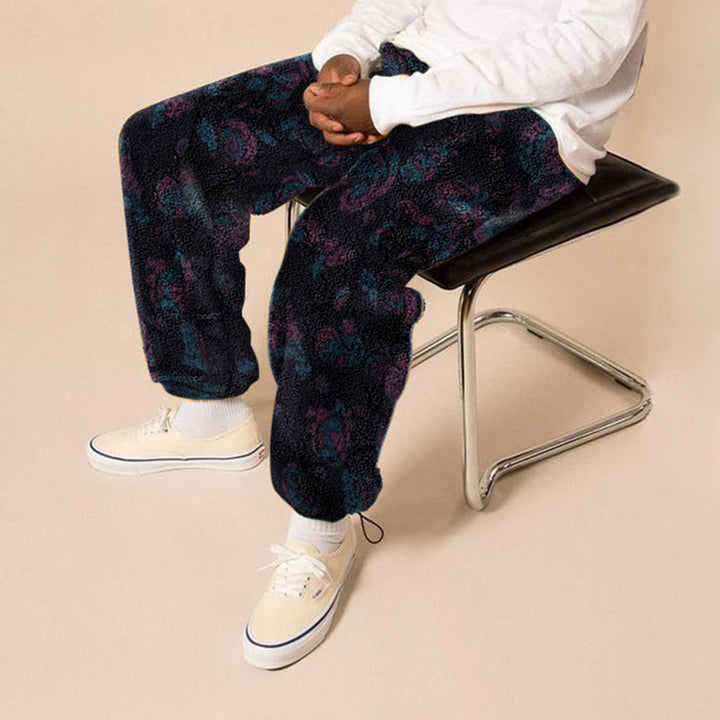 Soft fleece pants for men with floral pattern and elastic waistband Lune London