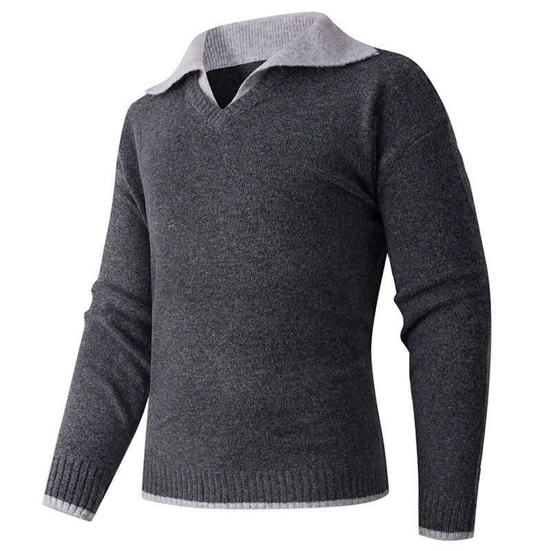 Pull-over V élégant hommes avec col de chemise glissant et texture de haute qualité Lune London