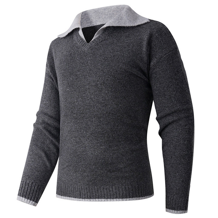 Pull-over V élégant hommes avec col de chemise glissant et texture de haute qualité Lune London