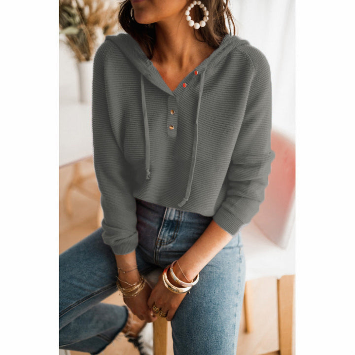 Lune London | Women's Loose Fit Knit Texture Button Details Adjustable Hood
