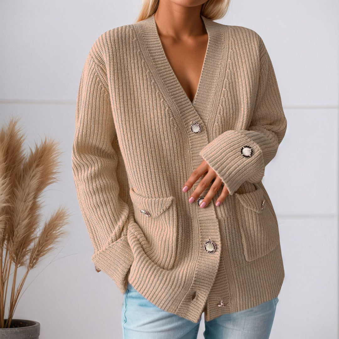 Chunky knit cardigan for women with practical pockets and stylish button details Lune London