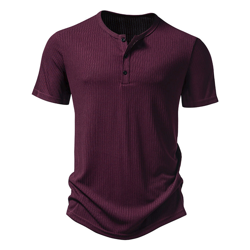Men's Stylish Short Sleeve Henley Shirt with Textured Design and Two Button Details Lune London