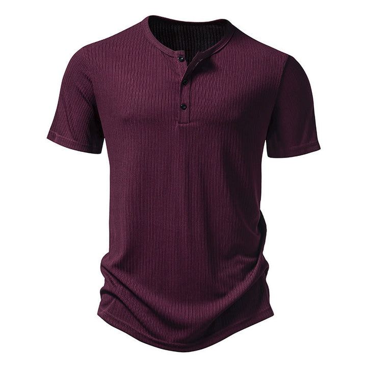 Men's Stylish Short Sleeve Henley Shirt with Textured Design and Two Button Details Lune London