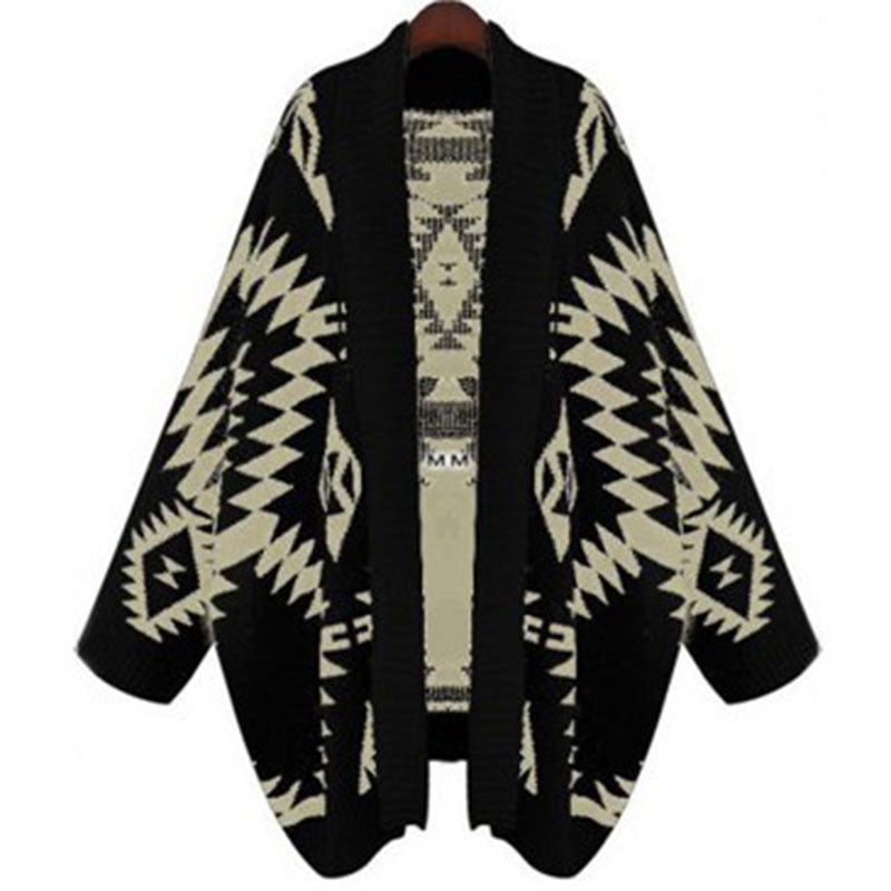 Knitted poncho for women with a striking geometric pattern Lune London