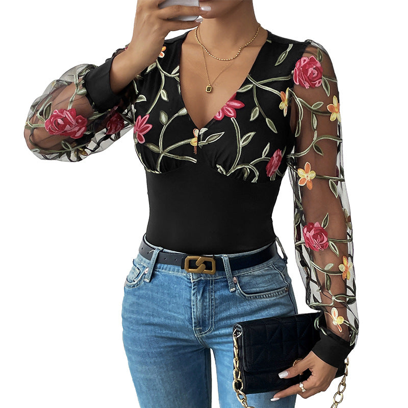 Lune London embroidered floral patterned bodysuit for women