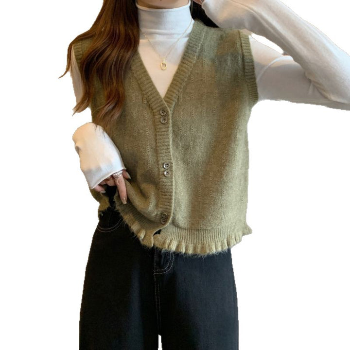 Gilet en tricot pour femme avec ourlet à volants ludiques Chic & Stil