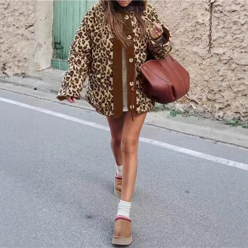 Ladies warm jacket with leopard pattern Lune London