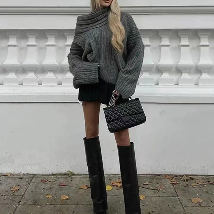 Cozy knit sweater for women with a trendy off-the-shoulder neckline Lune London