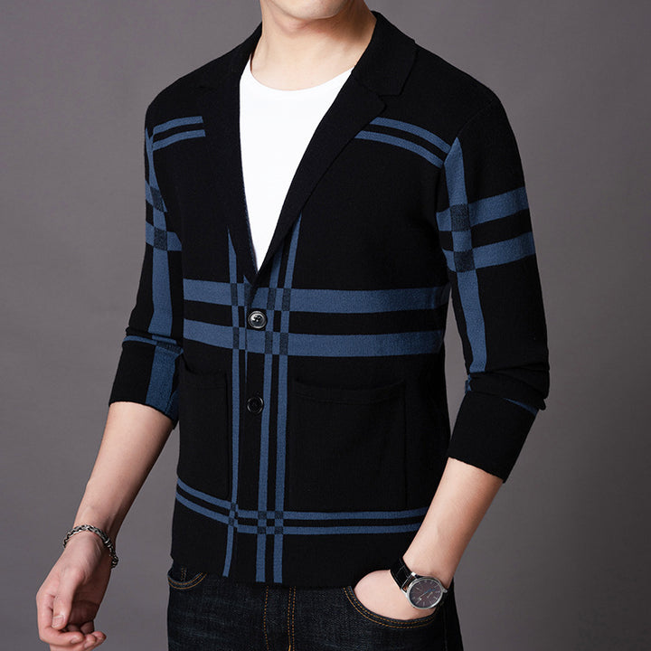 Elegant knitted blazer for men with a modern check pattern Lune London