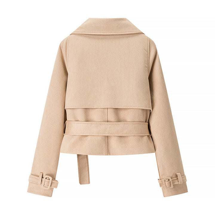 Elegant ladies faux leather jacket with belt Lune London