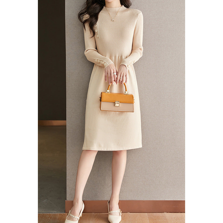 Knit dress for women with stylish button details and a round collar Lune London