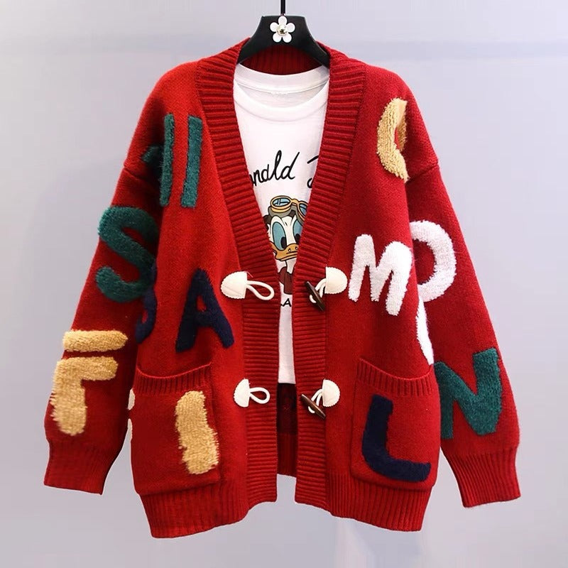 Thick knit cardigan for women with creative applications and large pockets Lune London