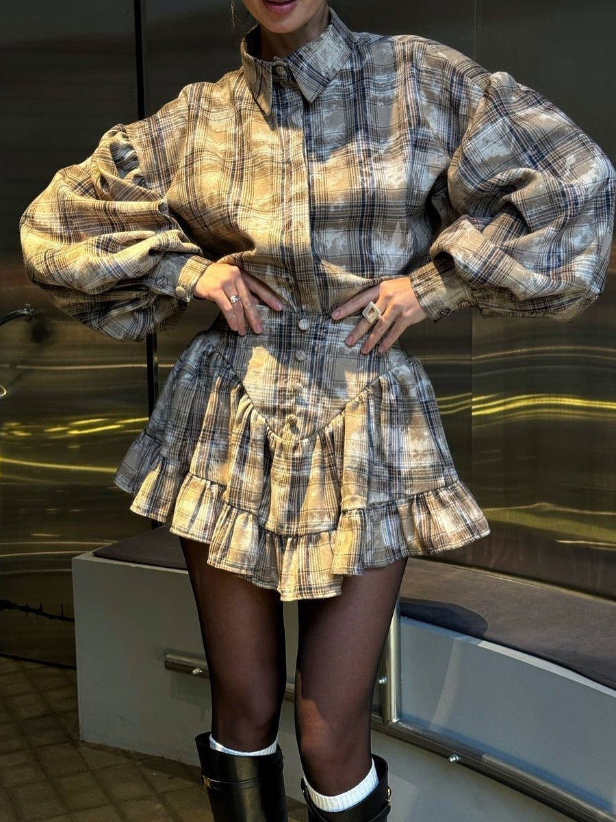 Lune London checkered shirt and skirt set for women