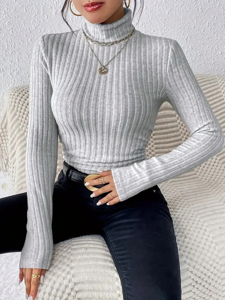 Women ribbed knit turtleneck top with long sleeves Lune London