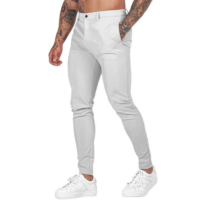Men's Elegant Slim-Fit Chino Pants with Elastic Waistband and Practical Pockets Lune London