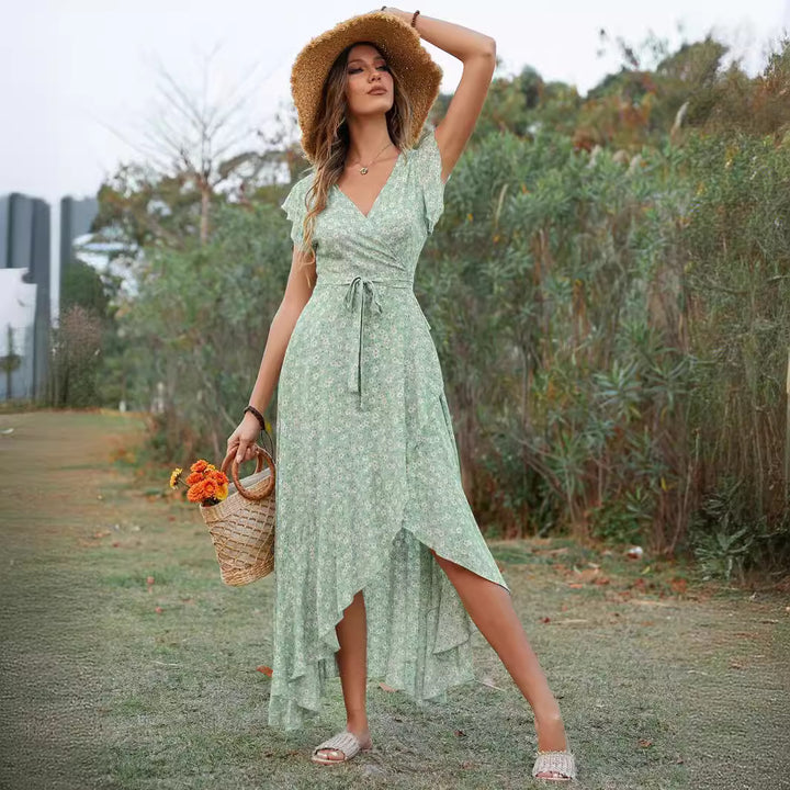 Maxi wrap dress for women with flowing sleeves Lune London